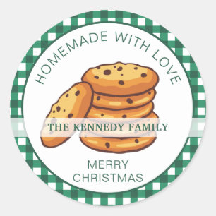 Groen geruite gebakken met liefde kerst koekjes ronde sticker