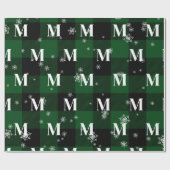Groen geruite & sneeuwvlokken Monogram Initiaal Wi Cadeaupapier (Vlak)