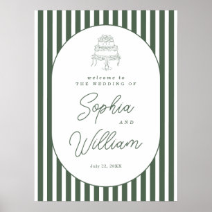 Groen gestreept preppy cabana huwelijks welkomstbo poster