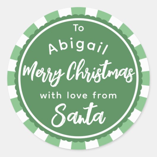 Groen gestreept van de kerstcadeausticker ronde sticker (Voorkant)