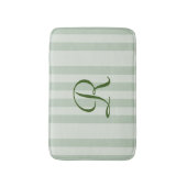 Groen gestreepte monogram pluche badmat (Voorkant Verticaal)