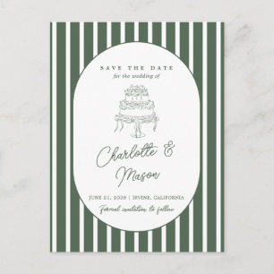 Groen gestreepte preppy cabana save the date briefkaart