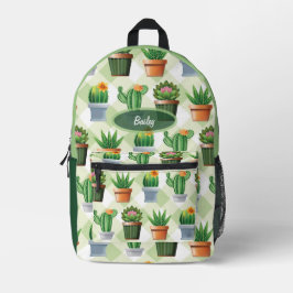 Groen Gingham Cactus Patroon Bedrukte Rugzak
