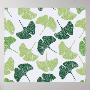 Groen Ginkgo Biloba Naadloos Patroon Poster