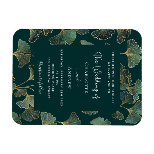 Groen ginkgo blad gouden bruiloft uitnodiging magneet (Horizontaal)