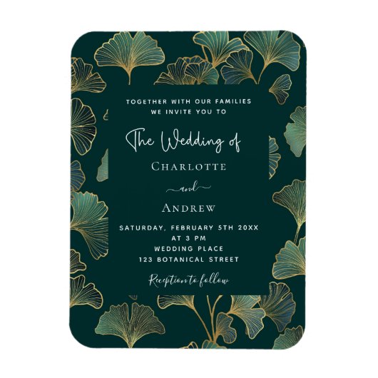 Groen ginkgo blad gouden bruiloft uitnodiging magneet (Verticaal)