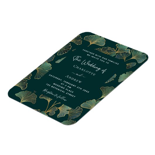 Groen ginkgo blad gouden bruiloft uitnodiging magneet (Linkerzijde)