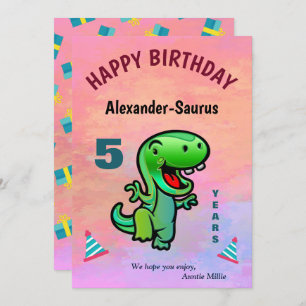 Groen glimlachend kind Dinosaur Birthday personali