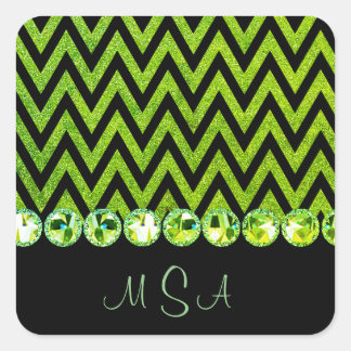  Groen Glitter Bling Glam Chevron Monogram Vierkante Sticker