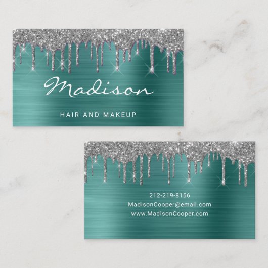 Groen glitter haar en make-up stylist visitekaartje (Voorkant / Achterkant)