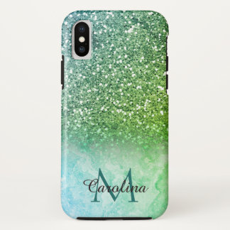 Groen glitter, marmer, persoonlijk iPhone XS hoesje