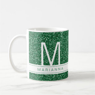 Groen Glitter Monogram Aangepaste Initiaal Naam Koffiemok