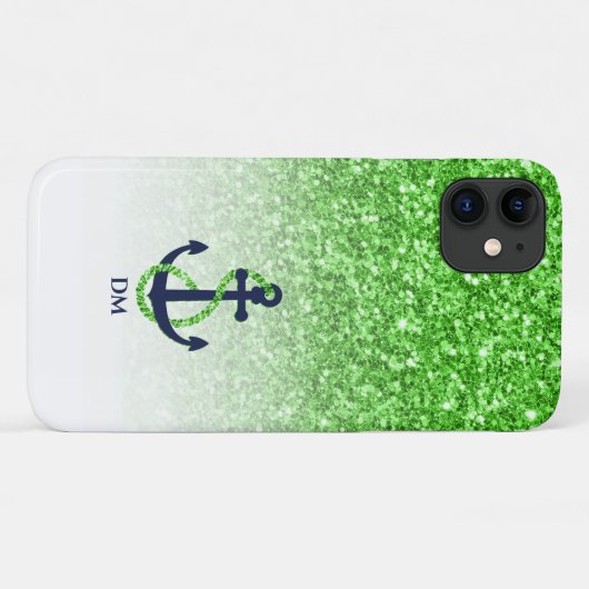 Groen glitter ombre met blauw anker Case-Mate iPhone case (Achterkant (horizontaal))