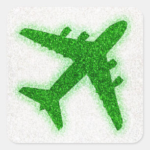 Groen glitter vliegtuig rond sticker labels