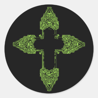 Groen Gotisch Kruis Ronde Sticker