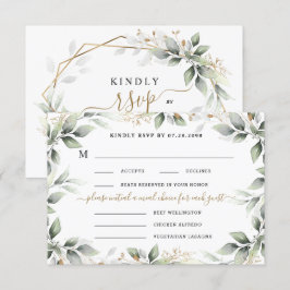 Groen & Goud 3 Driegangenkeuze Rustieke Trouwdag RSVP Kaartje