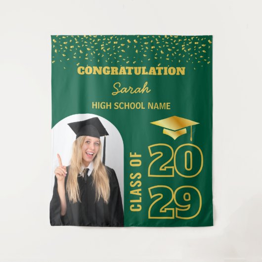 Groen & Goud Aangepast Afstuderen Achtergrond met  Wandkleed (Voorkant)