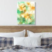 Groen & Goud Abstract Bloemendoek Wandkunst 3 Canvas Afdruk (Insitu (Slaapkamer))