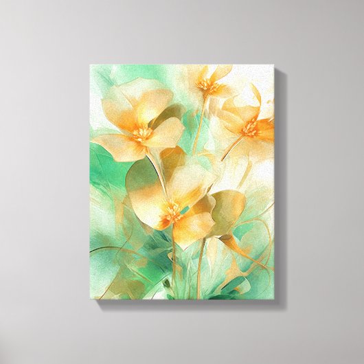 Groen & Goud Abstract Bloemendoek Wandkunst 3 Canvas Afdruk (Voorkant)