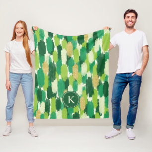 Groen Goud Abstract Penseelstreken Patroon Monogra Fleece Deken