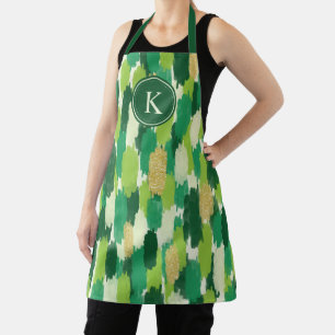Groen Goud Abstract Penseelstreken Patroon Monogra Schort