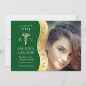 Groen |Goud Afgestudeerd Golf Caduceus RN Verpleeg Aankondiging (Voorkant)