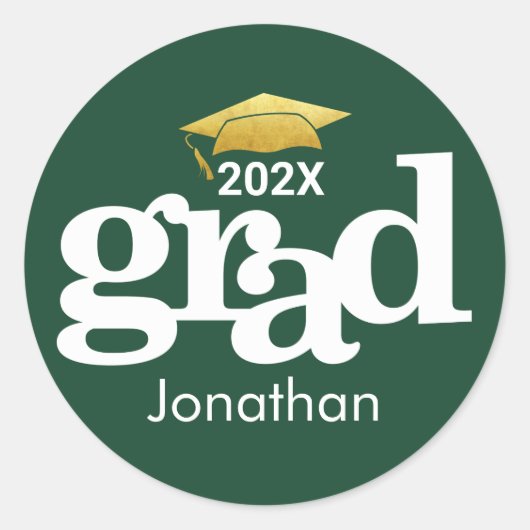 Groen Goud Afstuderen Vet Typografie Modern Ronde Sticker (Voorkant)