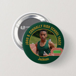 Groen Goud Atletiekteam Foto Middelbare School Har Ronde Button 5,7 Cm