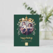 Groen goud bauble foto zakelijke kerstkaart (Staand voorkant)