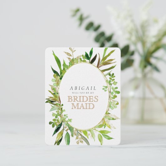 Groen & Goud Blad ingelijst Zal u bruidsmeisje wor Kaart (Staand voorkant)