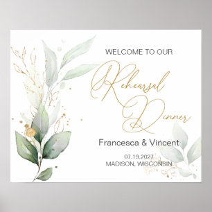 Groen & goud blad Rehearsal Dinner Bord Poster