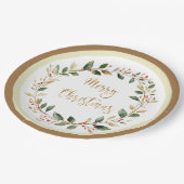 Groen Goud Bladergroen Rode Berry Kerstmis Papieren Bordje (Gekanteld)