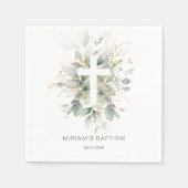 Groen Goud Bladerkruis Doop Papier Servet (Voorkant)