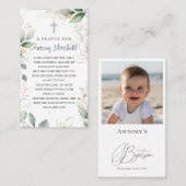 Groen Goud Bladerkruis Doopsgebed Contactkaartje (Voorkant / Achterkant)