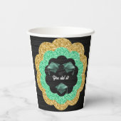 Groen Goud Bloemen Afstudeerfeest Papieren Bekers (Achterkant)