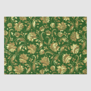 Groen & Goud Bloemen Damasks Patroon Tissuepapier