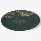  Groen Goud Bloemen Damast Script Bruiloft Papieren Bordje (Gekanteld)