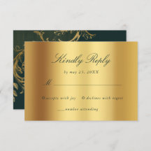  Groen Goud Bloemen Damast Script Bruiloft