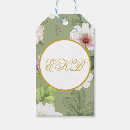 Groen Goud Bloemen Elegant Modern Age Cadeaulabel (Voorkant)