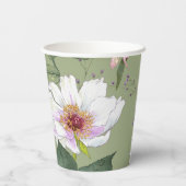 Groen Goud Bloemen Elegant Modern Monogram Papieren Bekers (Achterkant)