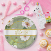 Groen Goud Bloemen Elegant Modern Monogram Papieren Bordje (Feest)