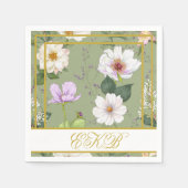 Groen Goud Bloemen Elegant Modern Monogram Servet (Voorkant)