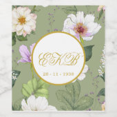 Groen Goud Bloemen Elegant Modern Monogram Wijn Etiket (Enkel label)