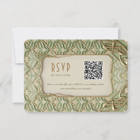 Groen & Goud Bloemen Huwelijk RSVP QR Kaart (Voorkant)
