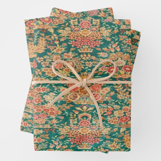 Groen goud bloemen Perzische Turkse stijl decoupag Inpakpapier Vel (In situ)