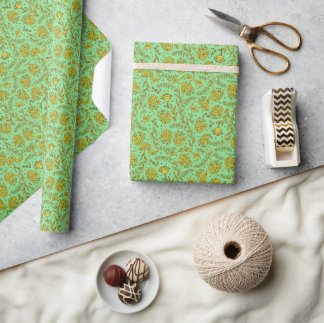 Groen & Goud Bloemig Inpakpapier