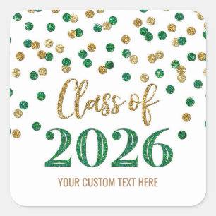 Groen Goud Confetti Afstuderen 2026 Vierkante Sticker