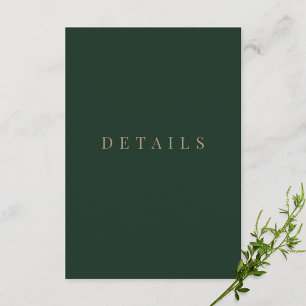 Groen & Goud Eenvoudige Formele Huwelijksdetails Informatiekaartje