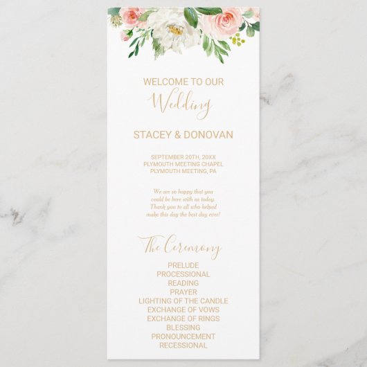 Groen & Goud Elegant Bloemen Huwelijk Programma (Voorkant)