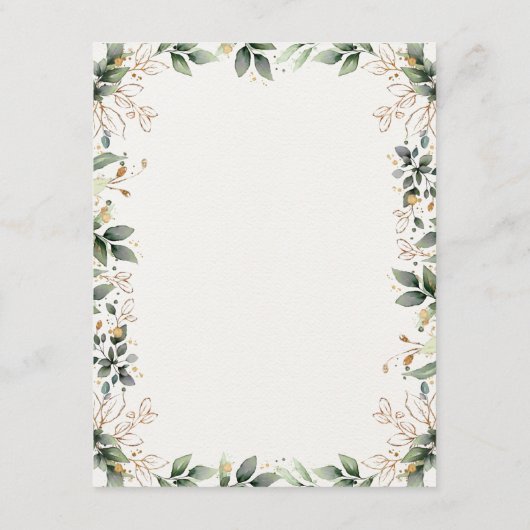 Groen Goud Elegante Waterverf Boho Leaf Bruiloft Informatiekaartje (Achterkant)